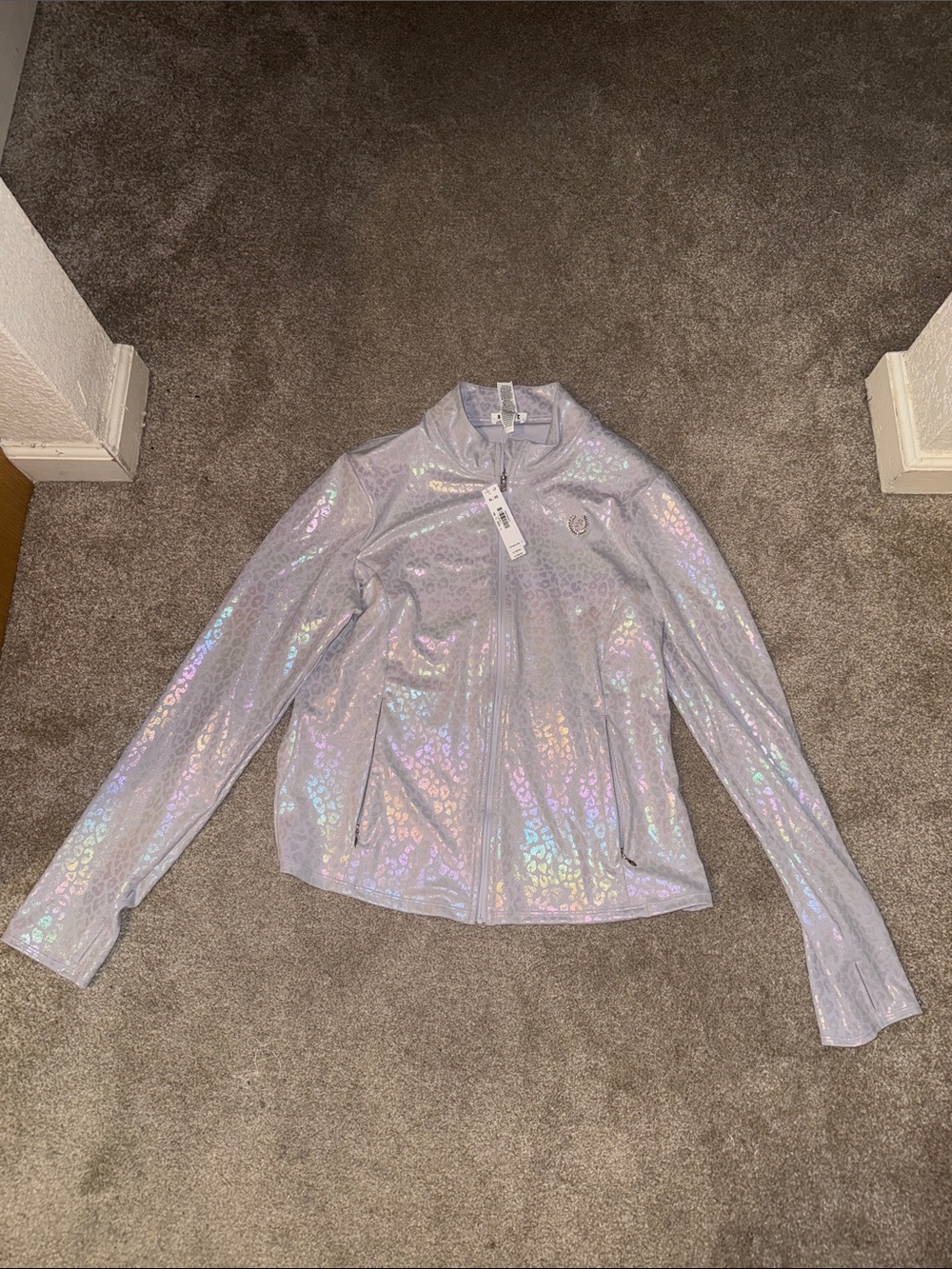 PINK Victoria's Secret Iridescent leopard dusty lilac relay full zip jacket